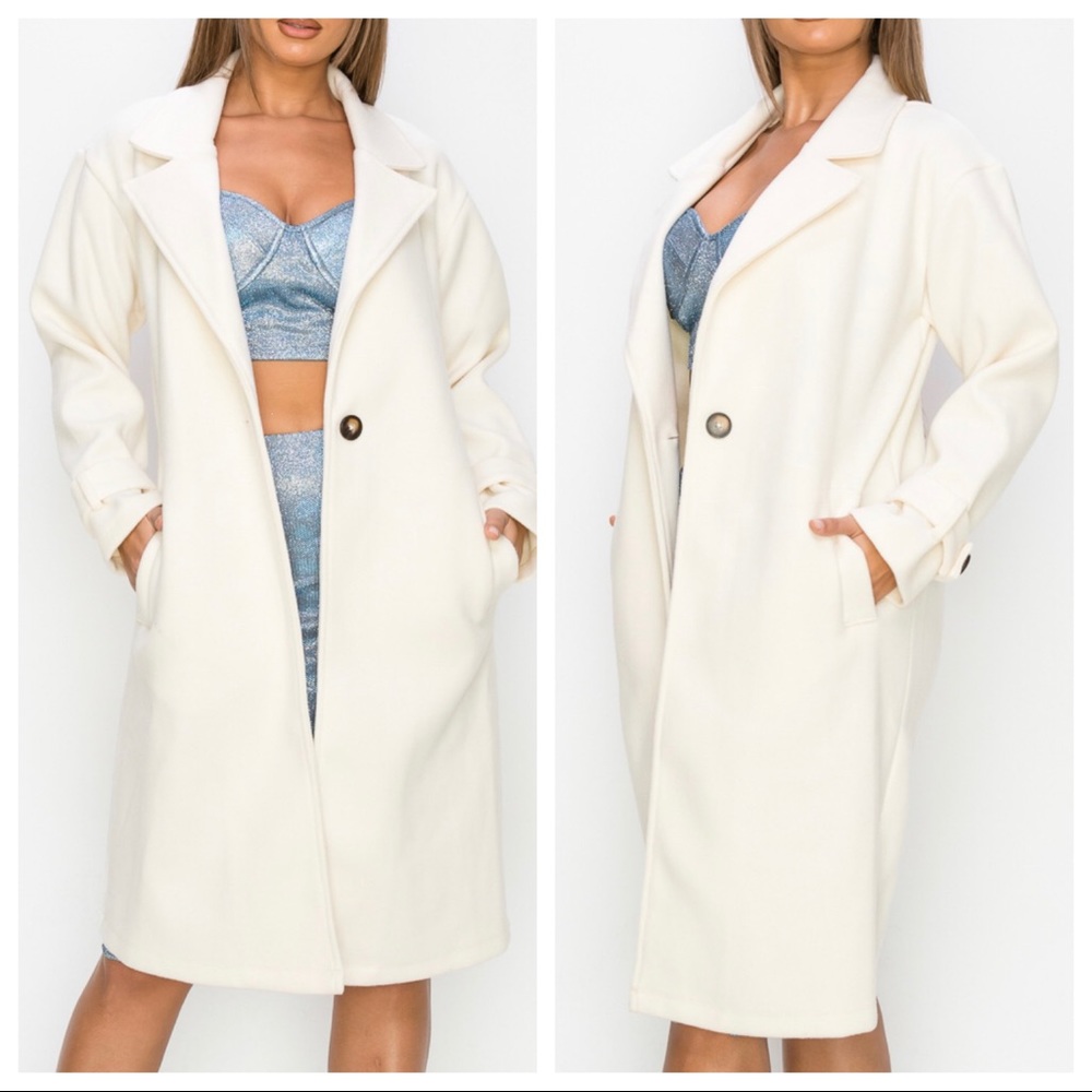 Winter White Fabulous Chic Mid Length Notch Collar Coat - Picture 4 of 5